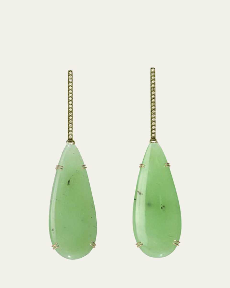 18K Gold Nephrite Drop Earrings with Elongated Diamond Stems